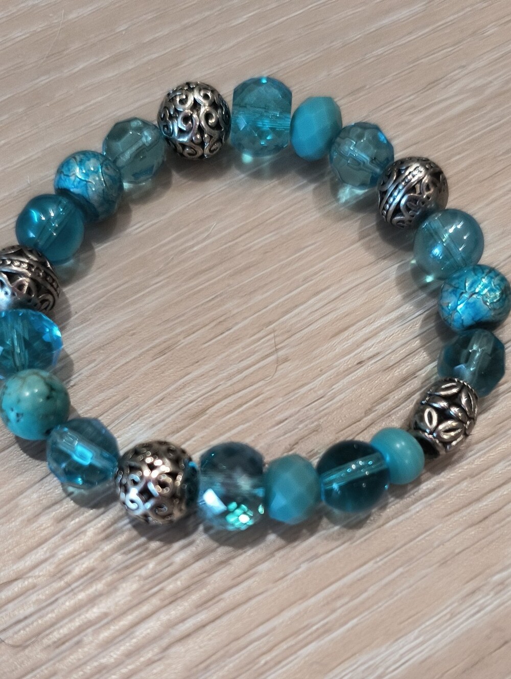 Handcrafted Turquoise Bracelet with Silver Accent Beads